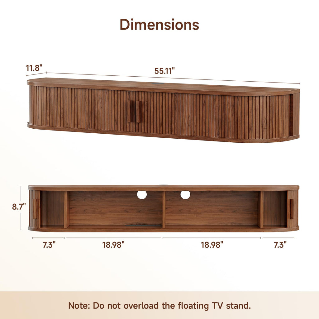 55" Floating TV Stand, Wall Mounted Entertainment Center Walnut