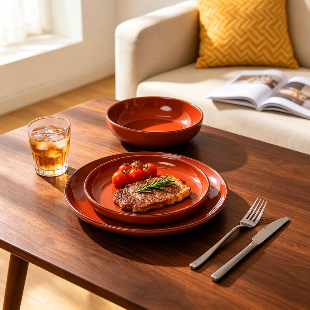 18-Piece Dinnerware Set, Shiny Glaze with Speckle Effect Plates & Bowls Set
