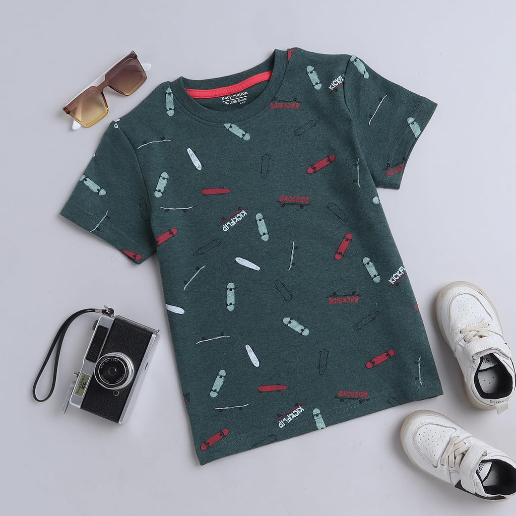Printed Boys Cotton T-Shirt, Casual Short Sleeve