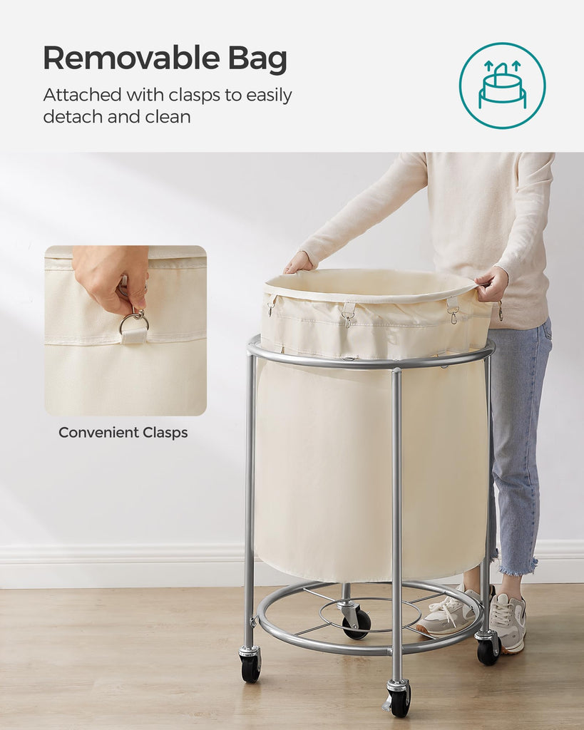 Laundry Basket with Wheels,190L, Steel Frame, Removable Bag