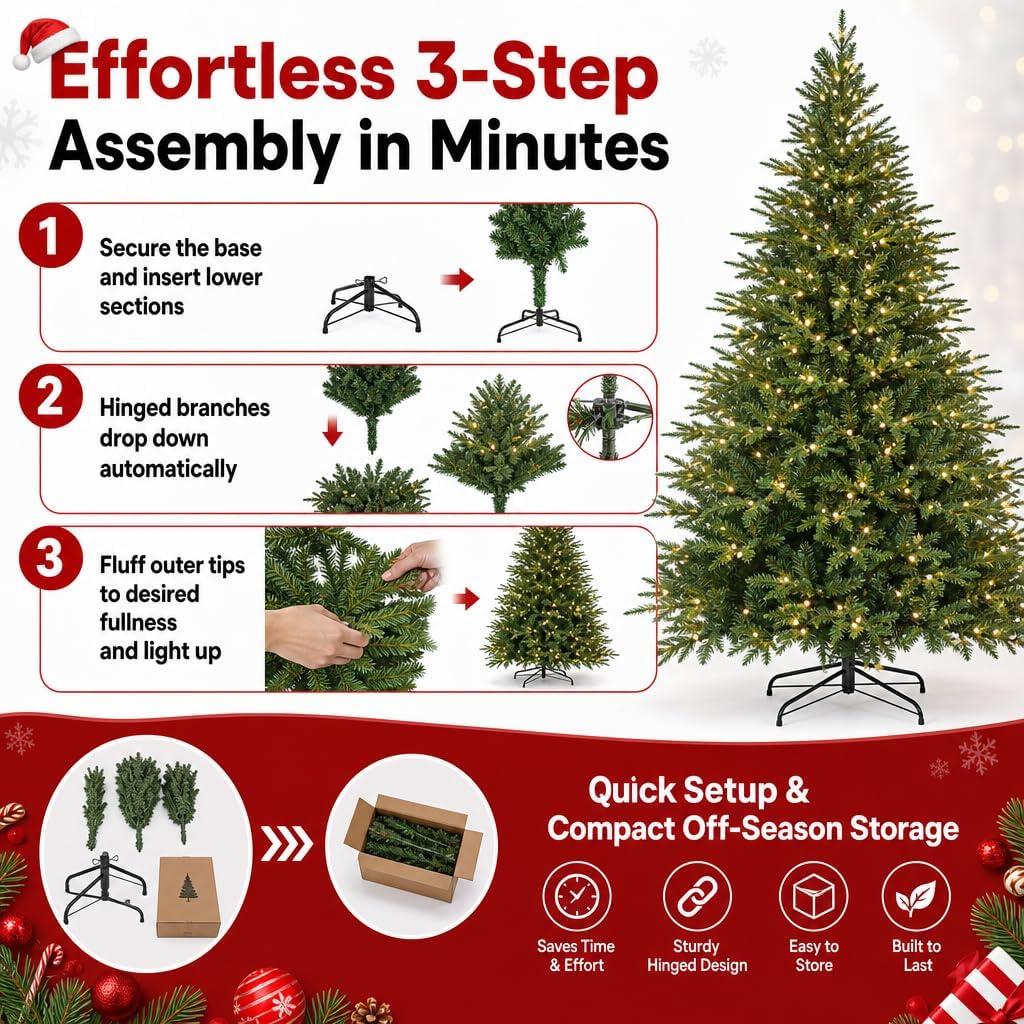 PE/PVC Hybrid Prelit Christmas Tree 1050 LED Green