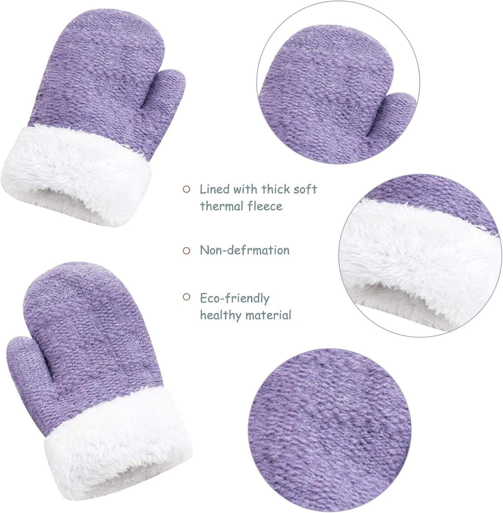 Kids Winter Beanie Hat Mittens Set Warm Fleece Hat Baby Toddler Knitted Hat & Gloves for Boys, Girls