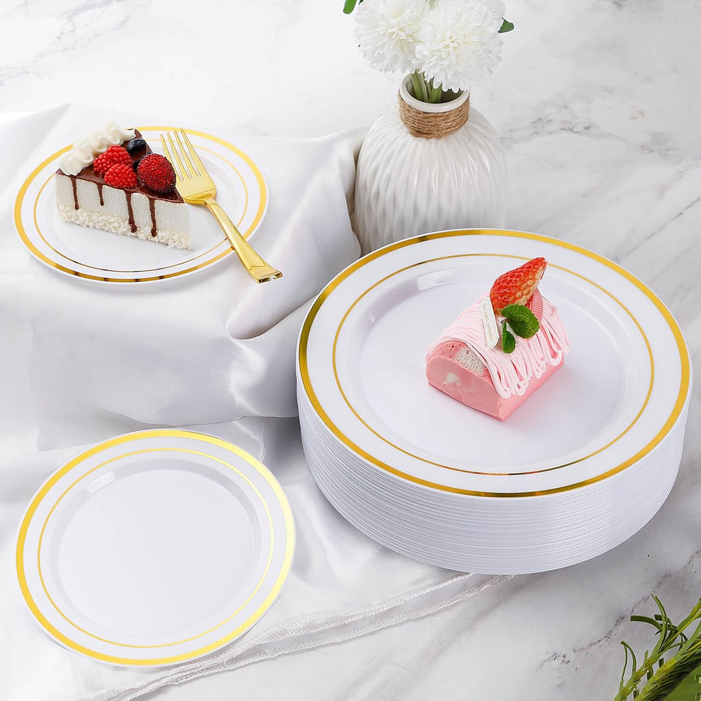 600 Pieces Gold Disposable Plates for 100 Guests, Plastic Plates for Party