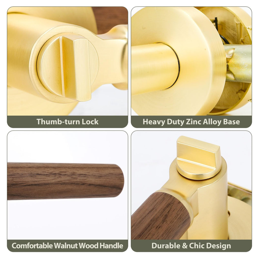 Walnut Wood Entry Door Lever(1 Pack,Stain Brass, Keyed)