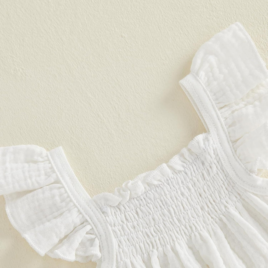 Baby Girl Summer Clothes Cute Basic Plain Cotton Linen Ruffle Tops Dress Shorts Outfits Set Shirt Princess Outfit