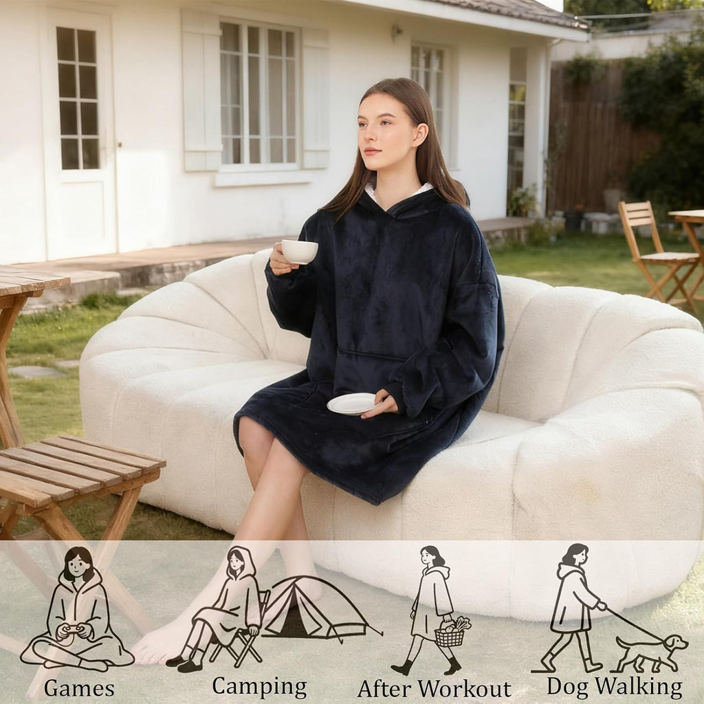 Wearable Blanket Hoodie, Oversized Sherpa Fleece Sweatshirt Blanket with Giant Hood Pocket and Sleeves for Adult