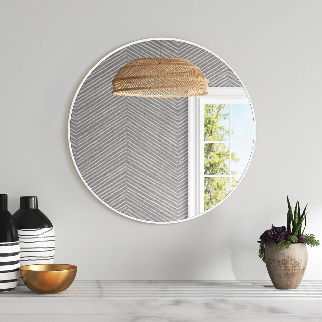 24 Inch White Round Bathroom Mirror