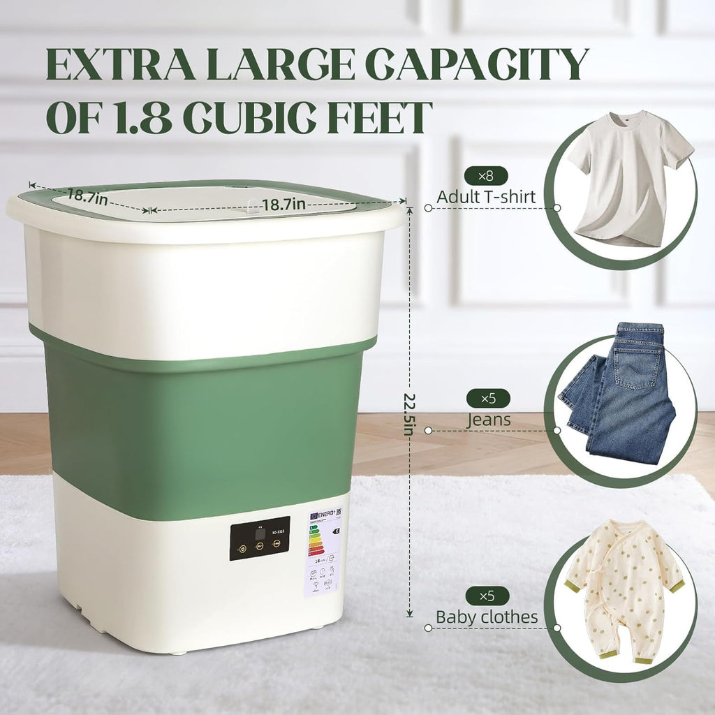 1.8 Cu.Ft Compact Portable Washer - Foldable Washing Machine with Spin Dryer, 150W Timer for RV, Apartment, Camping