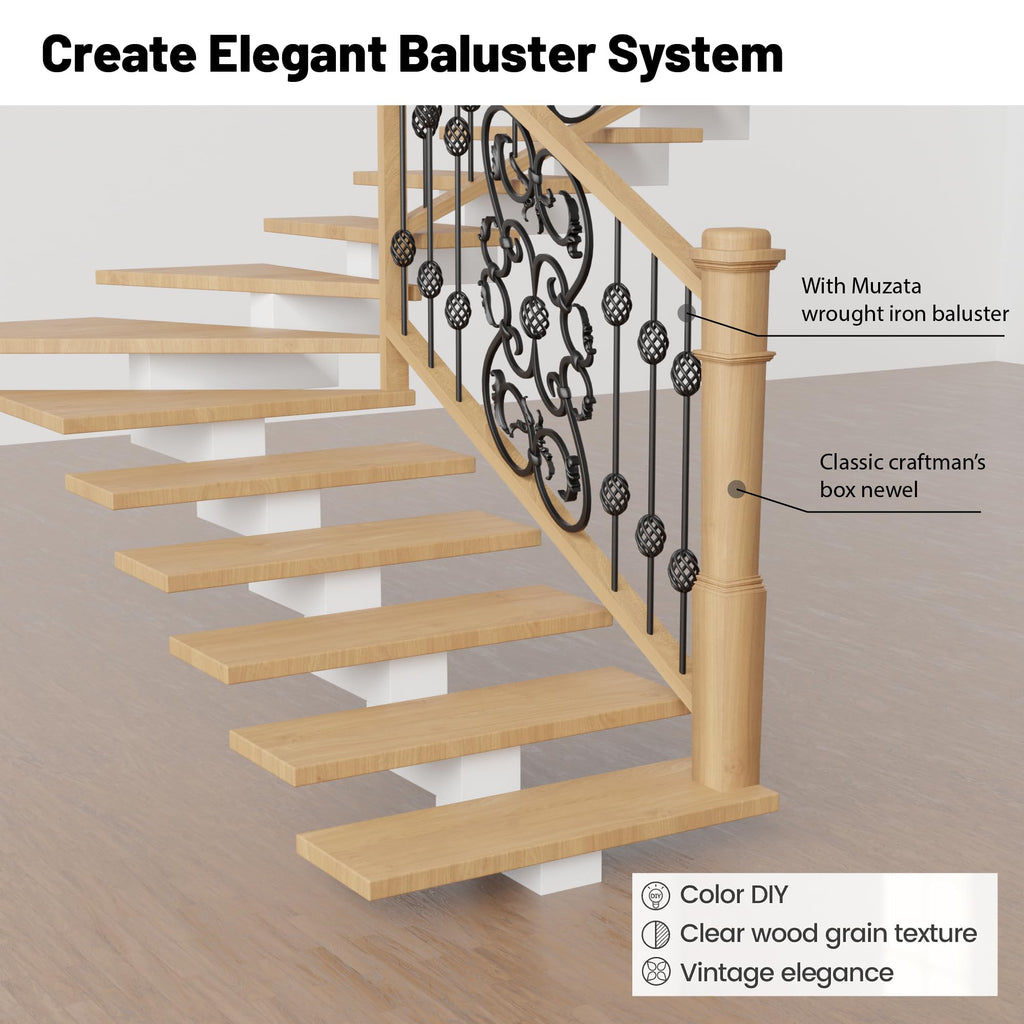 Poplar Box Newel Post 6.25" x 54.8", Hollow Box Newel Wood Balusters for Staircase Interior, Square Design, 3⁄4"