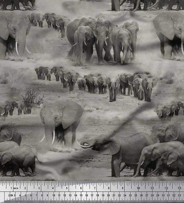 Cotton Jersey Grey Fabric - by The Yard - 58 Inch Wide - Tree & Elephant Animal Fusion Textile - Nature-Inspired