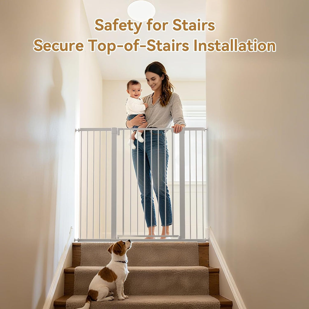 43 inch Tall Safety Dog Gate Adjustable 29.7-45.2 inch Extra-Wide Metal Pet Gate Drill-Free Pressure-Mount