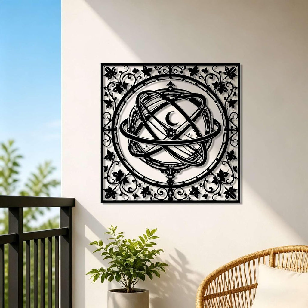 Celestial Armillary Sphere Metal Wall Art, Metal Signs, Metal Outdoor Decor, WallArt Decor, Gothic Middle Ages