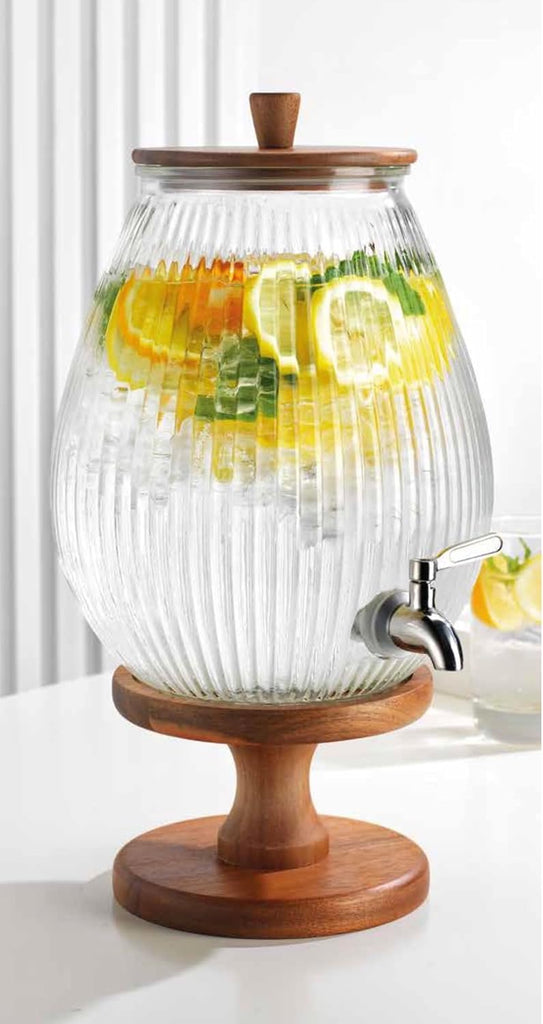 2 Gallon Drink dispenser, With Wood Stand, Large Water Drink Dispensers for Parties With Stainless Steel Spigot