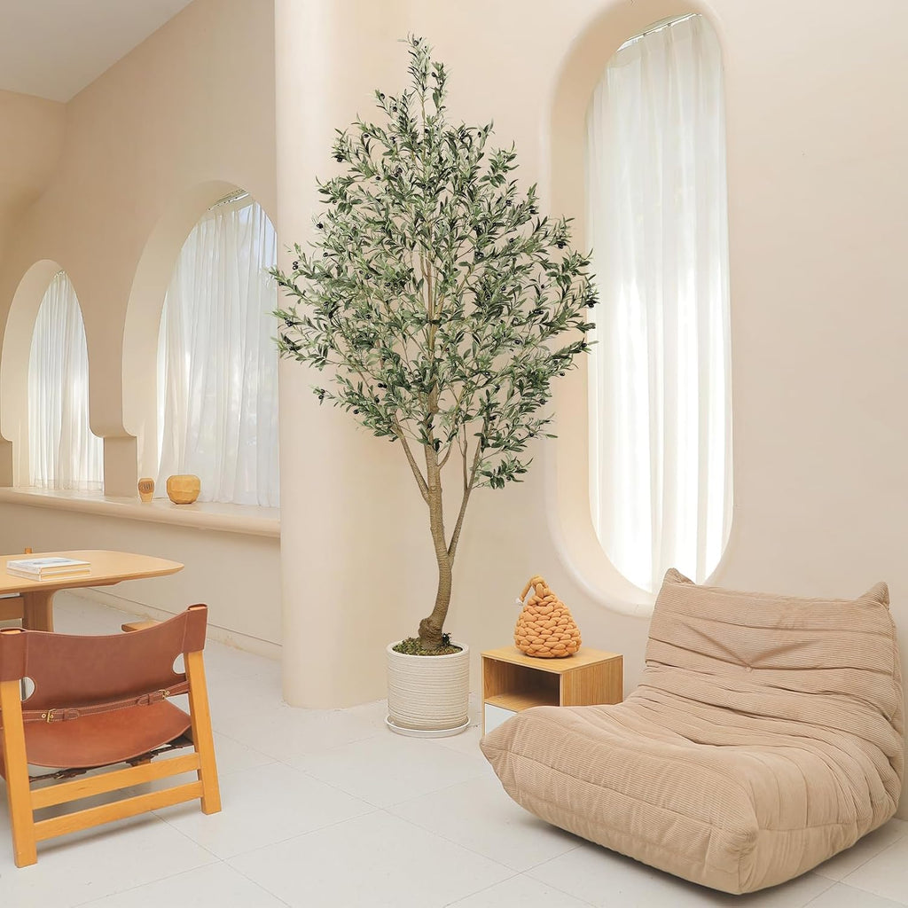 Tall Faux Olive Tree 9ft with Thick Trunk & Realistic Leaves