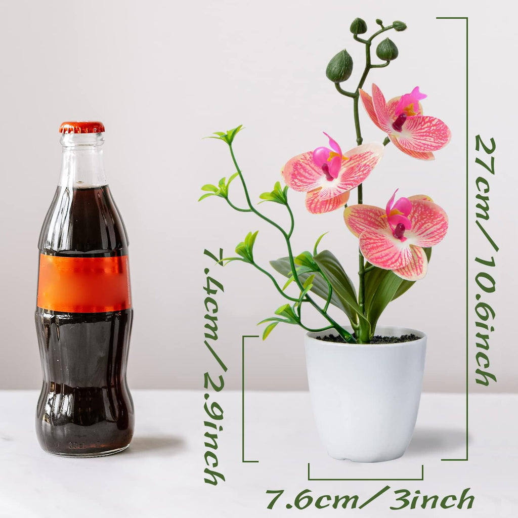 Artificial Orchid Flowers Mini Potted Orchid Flowers Fake Orchids with Plastic Vase Wedding Table Centerpiece - Set of 4