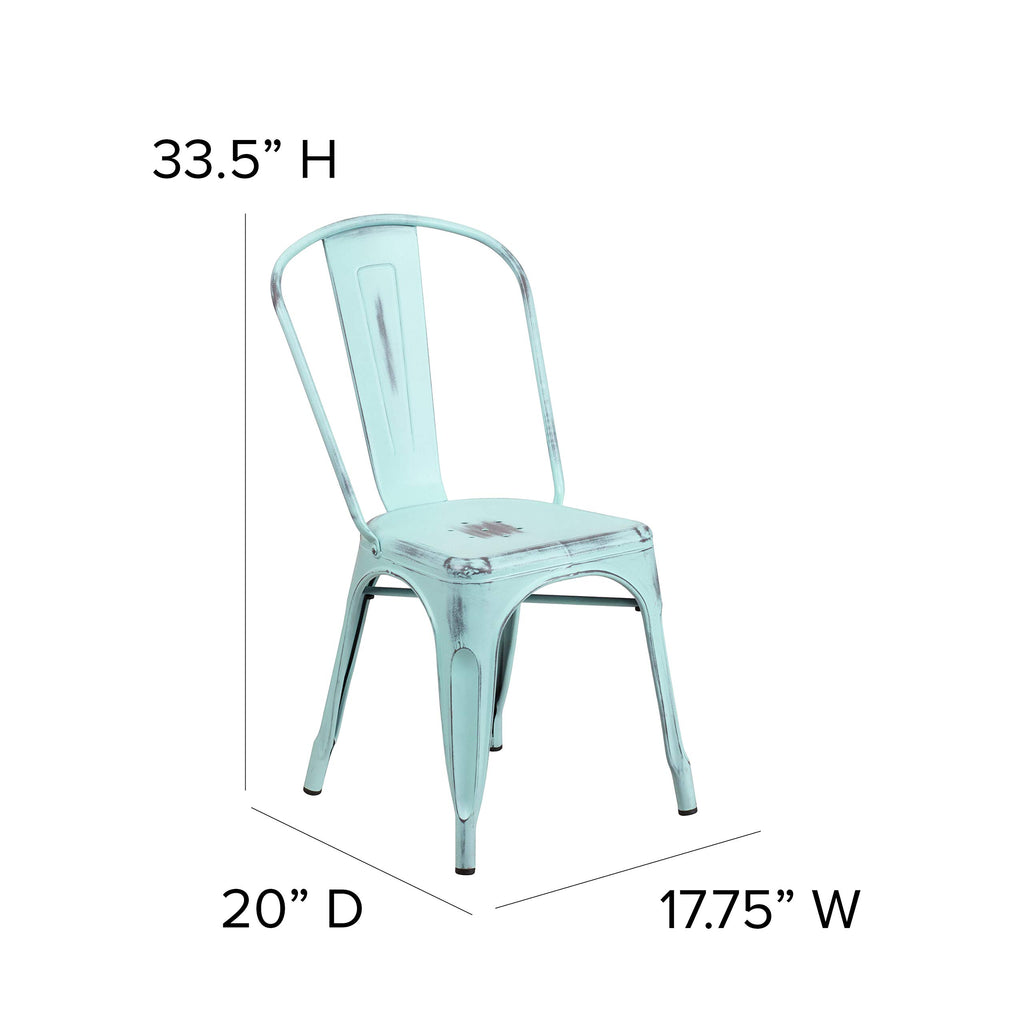 Distressed Green-Blue Metal Indoor/Outdoor Stackable Chair