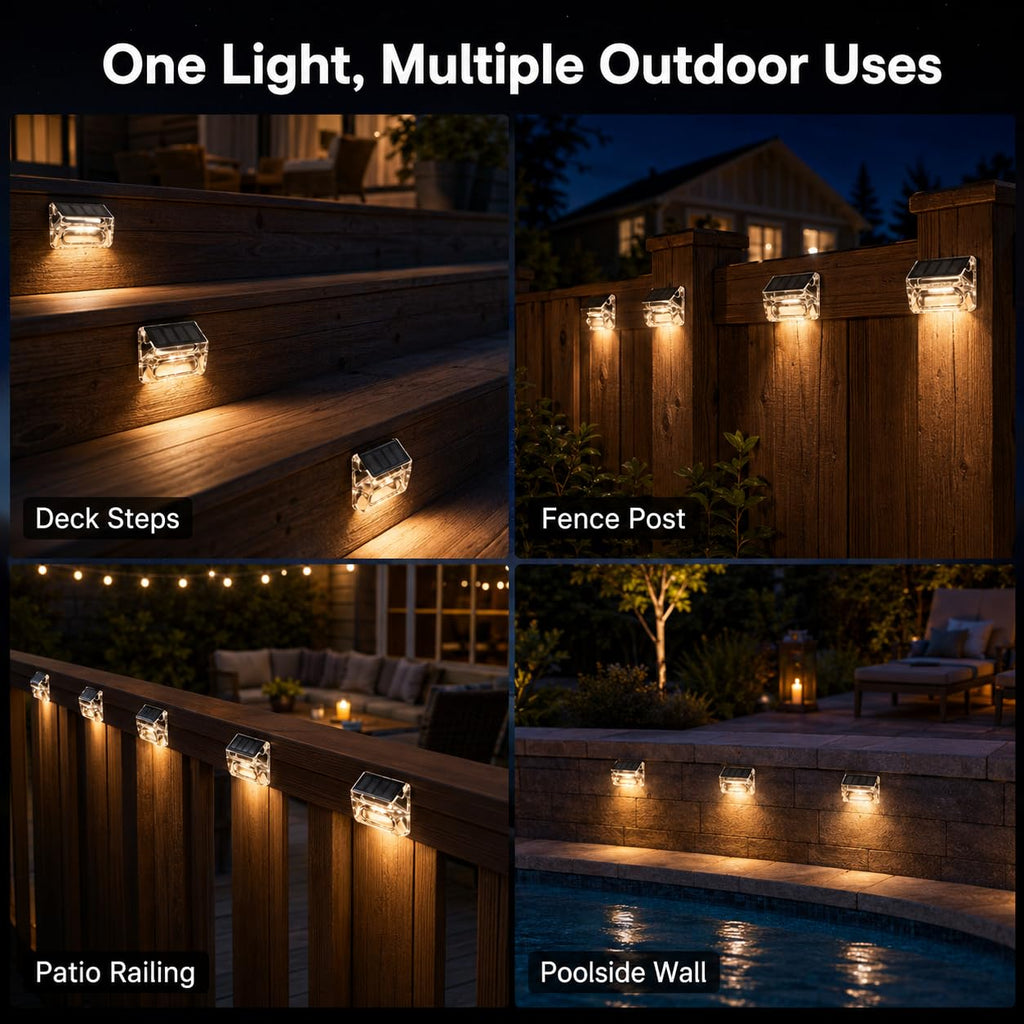Solar Outdoor Lights, 8 Pack Solar Fence Deck Lights, Waterproof Outside Lighting for Step Railing Wall Pool Stair