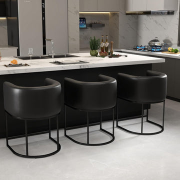 Modern Counter Height PU Leather Upholstered Bar Stools Set of 3, 24" Kitchen Counter Island Stools Bar Chairs