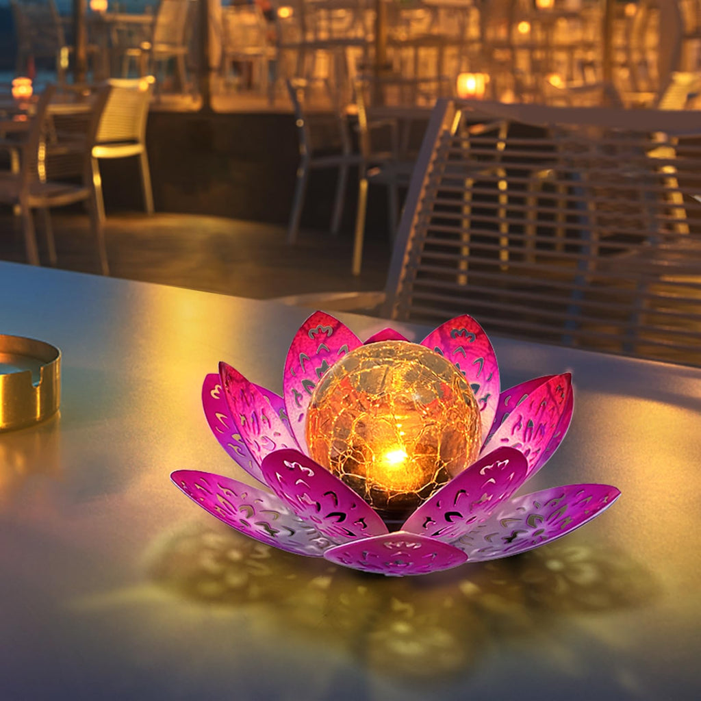 2 Pack Solar Garden Decor Lights Outdoor, Decorative Lotus Flower Solar Path Lights with Crackle Glass Globe, IP44