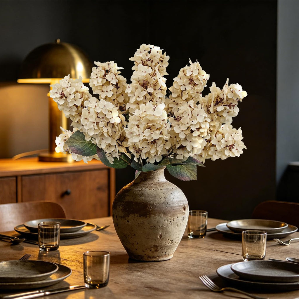 8 Pcs Cream Artificial, 24'' Fall Silk Fake with Stems, Faux White for Vase Centerpieces DIY Home Indoor and Outdoor