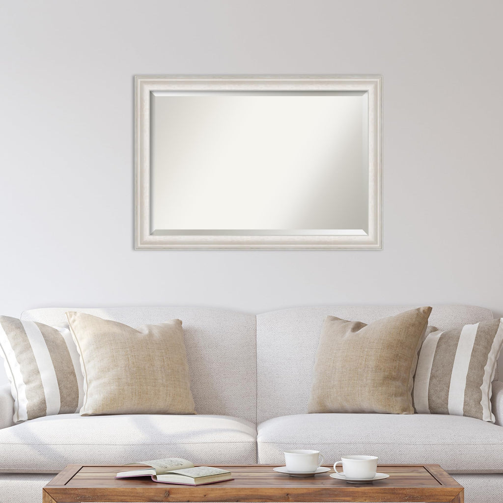 White Wall Mirror 28x40 Trio White Wash Silver Rectangle Bathroom Mirror for Wall Decor Living Room, Large Country