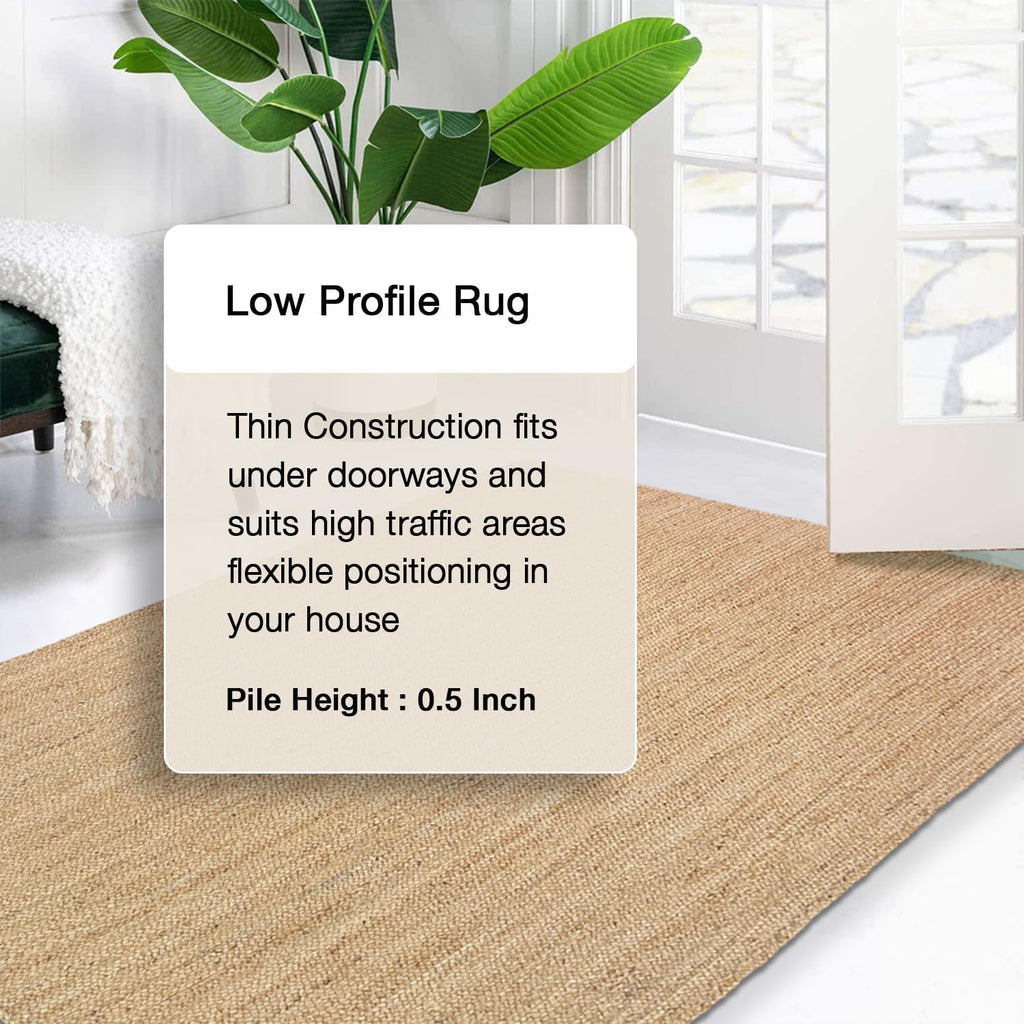Hand Woven Natural Jute Braided Rug - 6' Round | Rustic Boho Farmhouse Reversible Area Rug , Study, or Patio | Solid