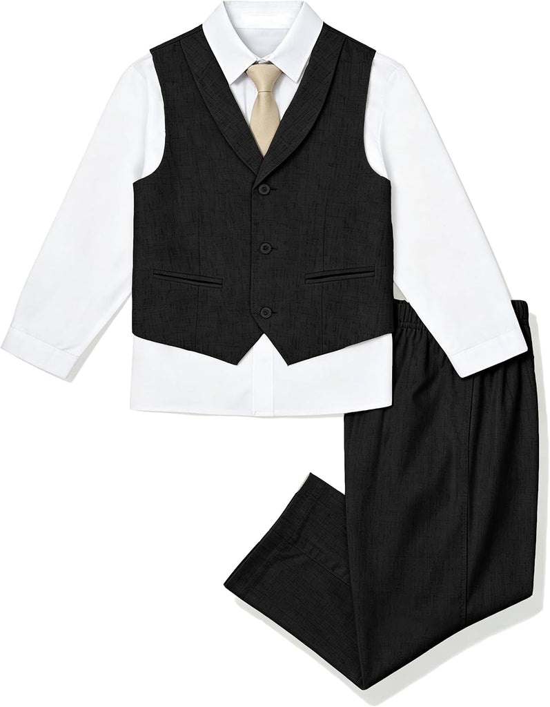 Boys Linen Suit 4 Pcs Beach Summer Outfit Boy Formal Dress Vest Pants