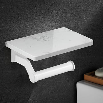 Toilet Paper Holder with Marble Shelf, Wall Mount White