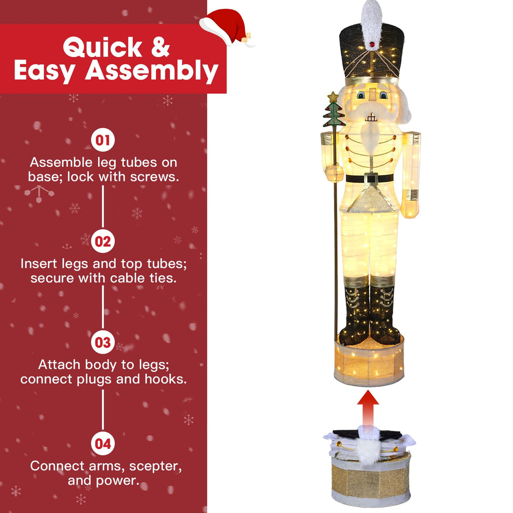 7.5FT Giant Lighted Nutcracker Christmas Decor Outdoor with 170 LED, White