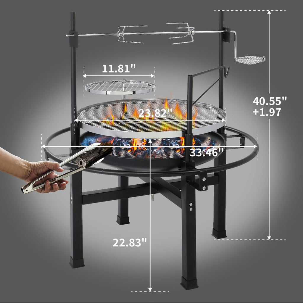 33 Inch 2 in 1 Fire Pit with Grills, Adjustable Swivel Grate