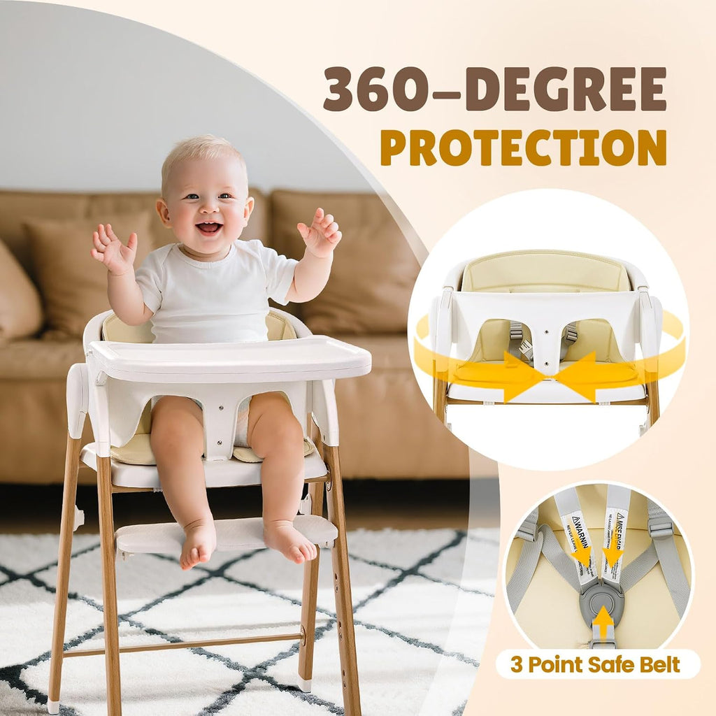 Convertible High Chairs for Babies & Toddlers. 5-in-1 Adjustable High Chair with Removable Tray, Easy to Clean