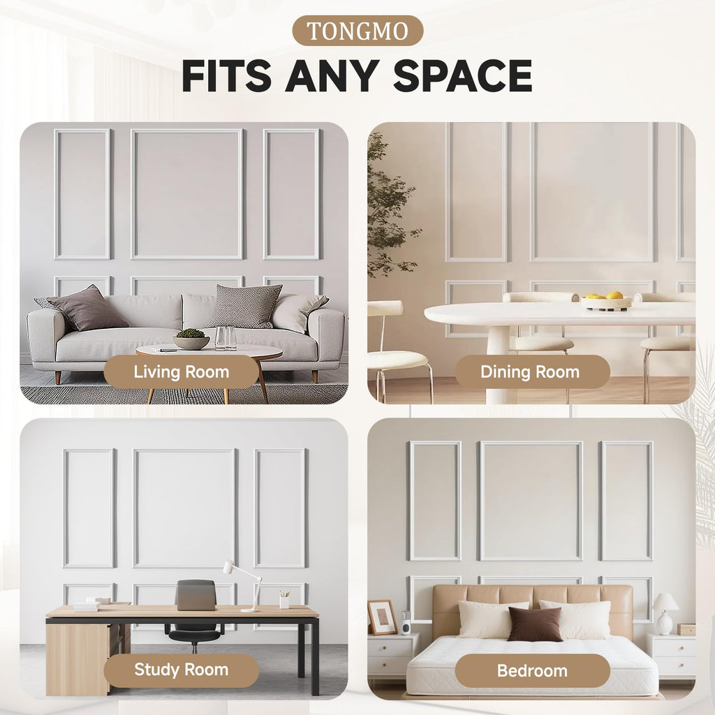 6-Frame Premade Accent Wall Molding Kit, Ready-to-Assemble Wainscoting Panels, Pre-Cut Chair Rail Moulding Trim