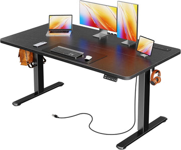 Electric Standing Desk with Power Outlets and USB-C Port, 55 X 24 Inch Height Adjustable Desk, Sit Stand Desk