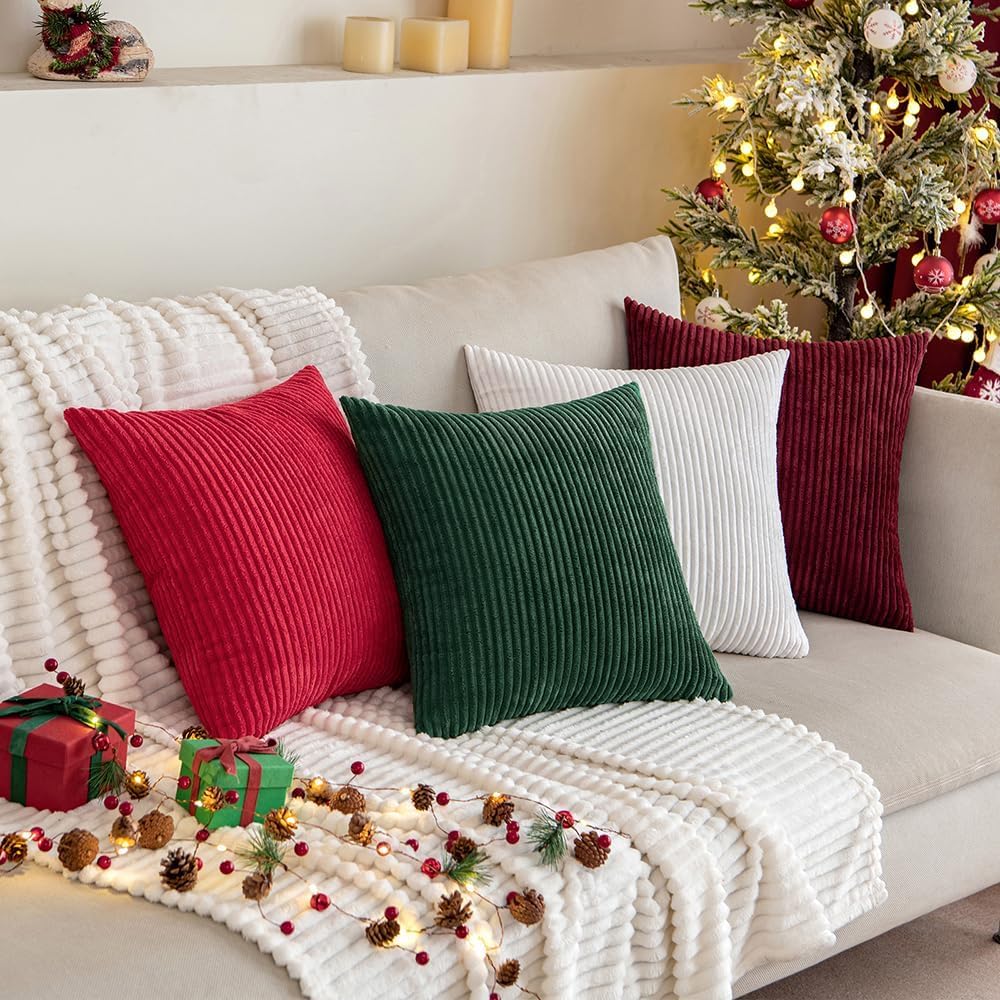 Soft Corduroy Throw Pillow Covers 18x18 Christmas Red - Set of 2