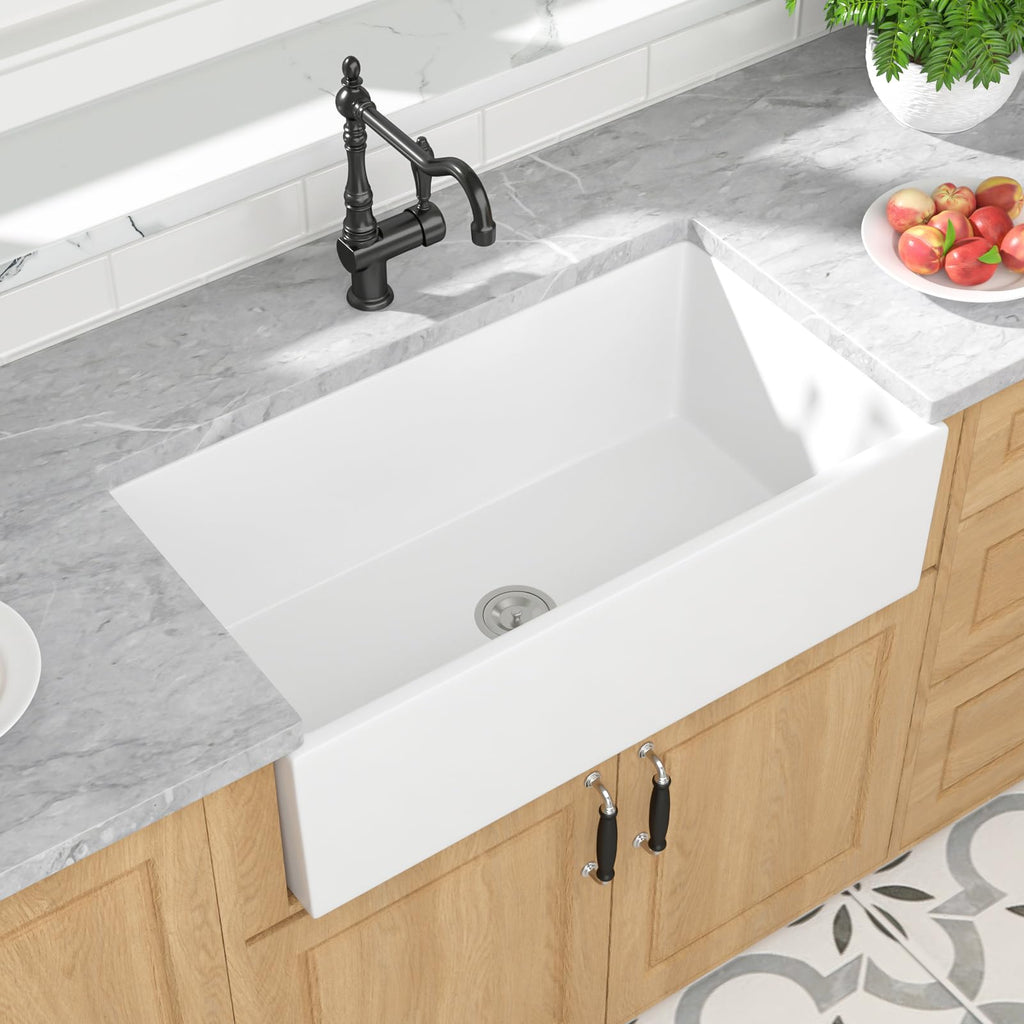 30 White Farmhouse Sink 30x18 Undermount Farm Sinks Ceramic Flat Apron Front 30 Inch Fireclay Kitchen Sink Porcelain