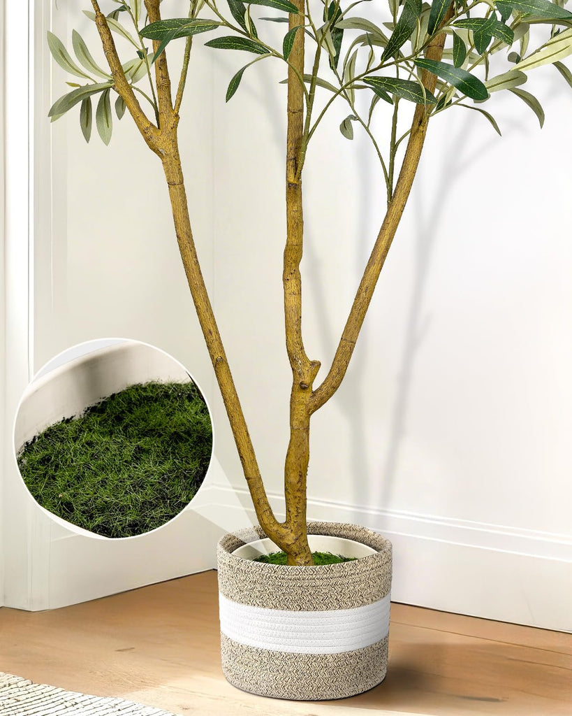 Artificial Olive Tree 6FT - Tall Faux Olive Trees Indoor with Planter&Cotton Basket, Large Fake Olive Plants
