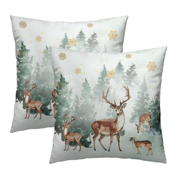 Winter Woodland Reindeer Deer Pillow Covers 18 x 18 Inch Set of 2 Xmas Tree Snowflake Holiday Cushion Case Decoration