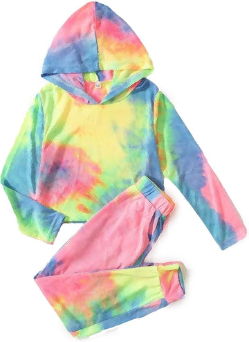 Girl's 2 Piece Tie-dye Hooded Sweatshirt Sweatsuits and Sweatpants