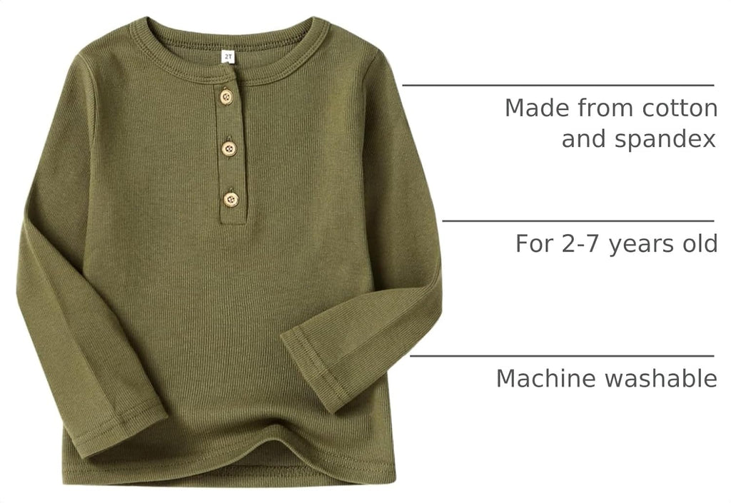 Toddler Boys Henley Shirts Long Sleeve Cotton Tshirt for Kids