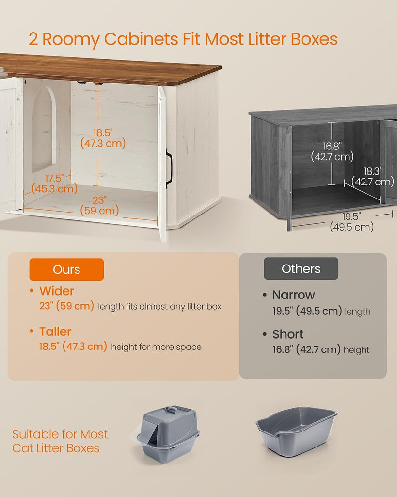 Double Cat Litter Box Enclosure, Furniture Hidden for 2 Cats