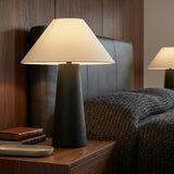 Novogratz x 18" Ceramic Table Lamp, Matte Black, Off-White Tapered Fabric Shade, in-Line Rocker Switch