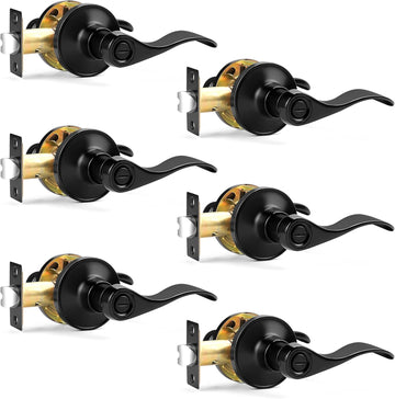 Matte Black Wave Style Bed/Bath Door Levers, Privacy Door Levers Interior Door Handles Bathroom