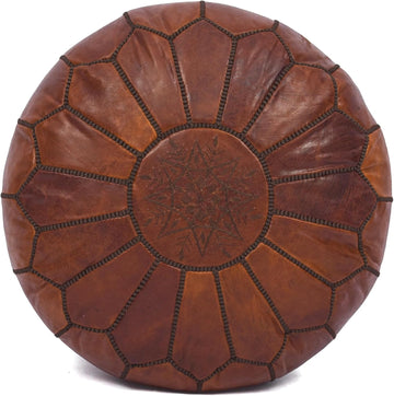 Pouf Ottoman Cover, Unstuffed Foot Stool, Round Boho Footrest Decor Gift (Dark Tan By Brown)