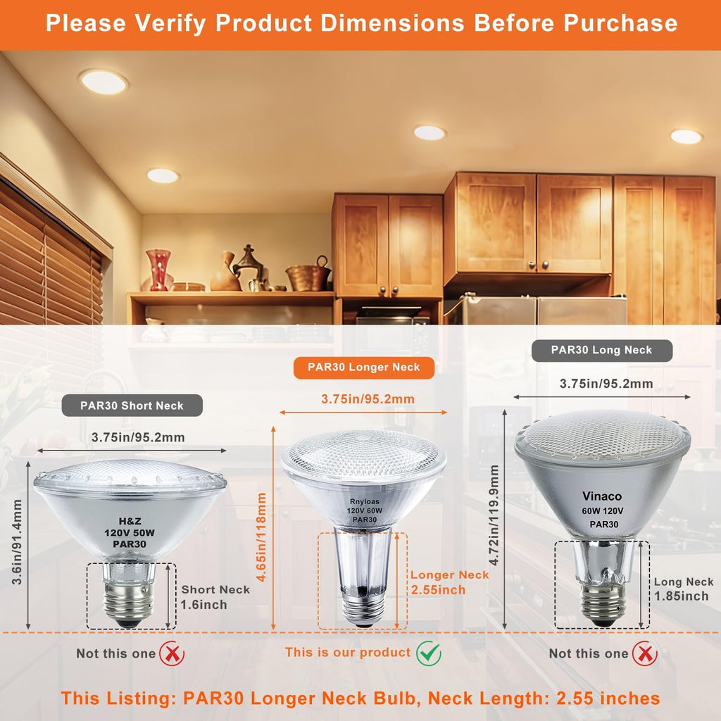 PAR30 Long Neck Halogen Bulb Dimmable 60W 120V 2800K Warm White