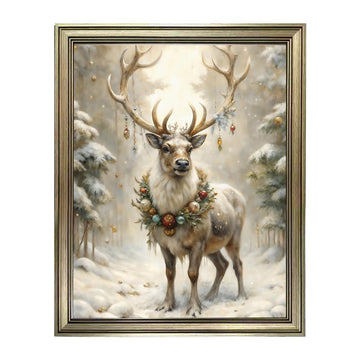 Vintage Gold Framed Reindeer Wall Art Christmas Wall Decor Winter Canvas Print Deer Picture Wll Decorations