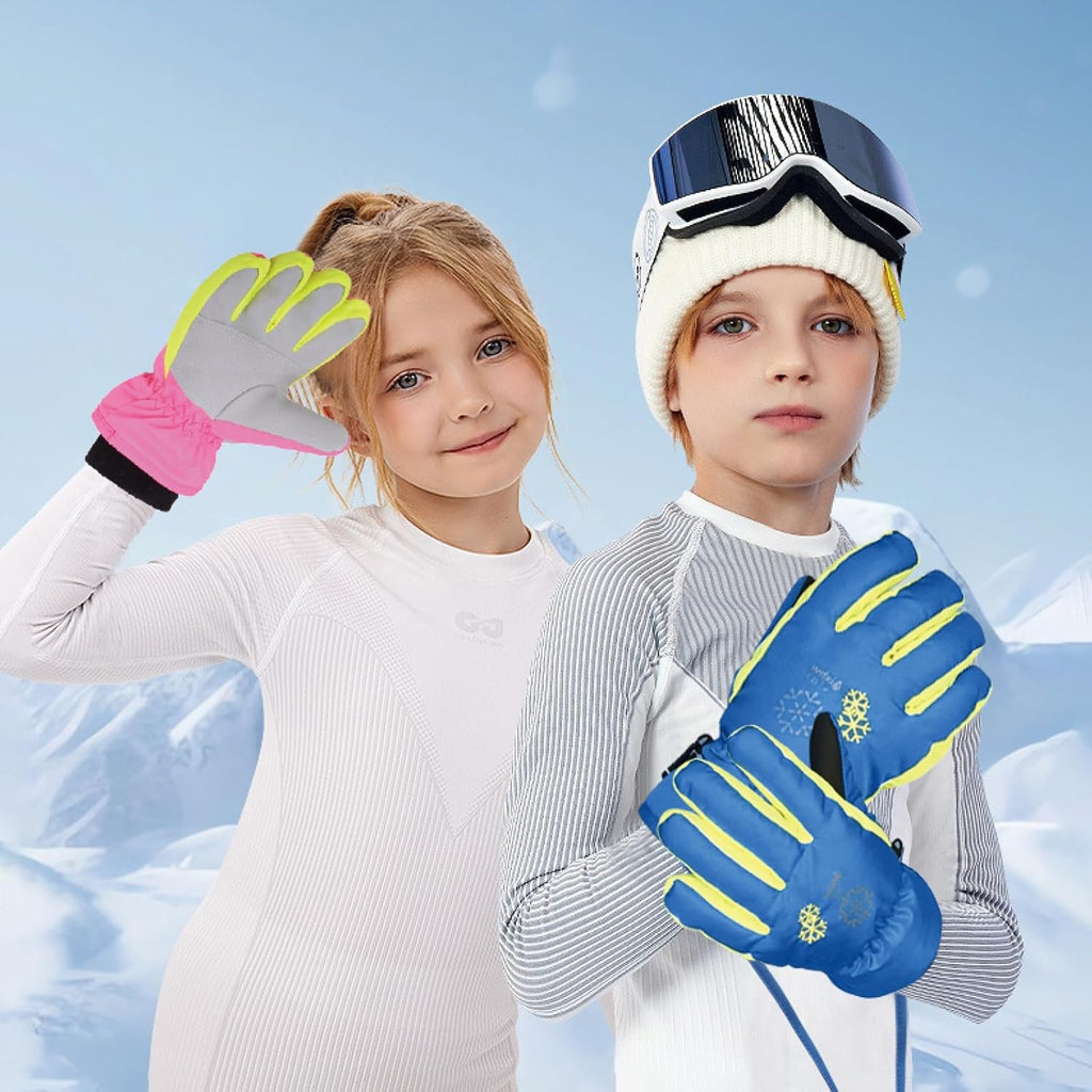 Kids Ski Snow Gloves, Water-Resistant Winter Mittens Boys Girls