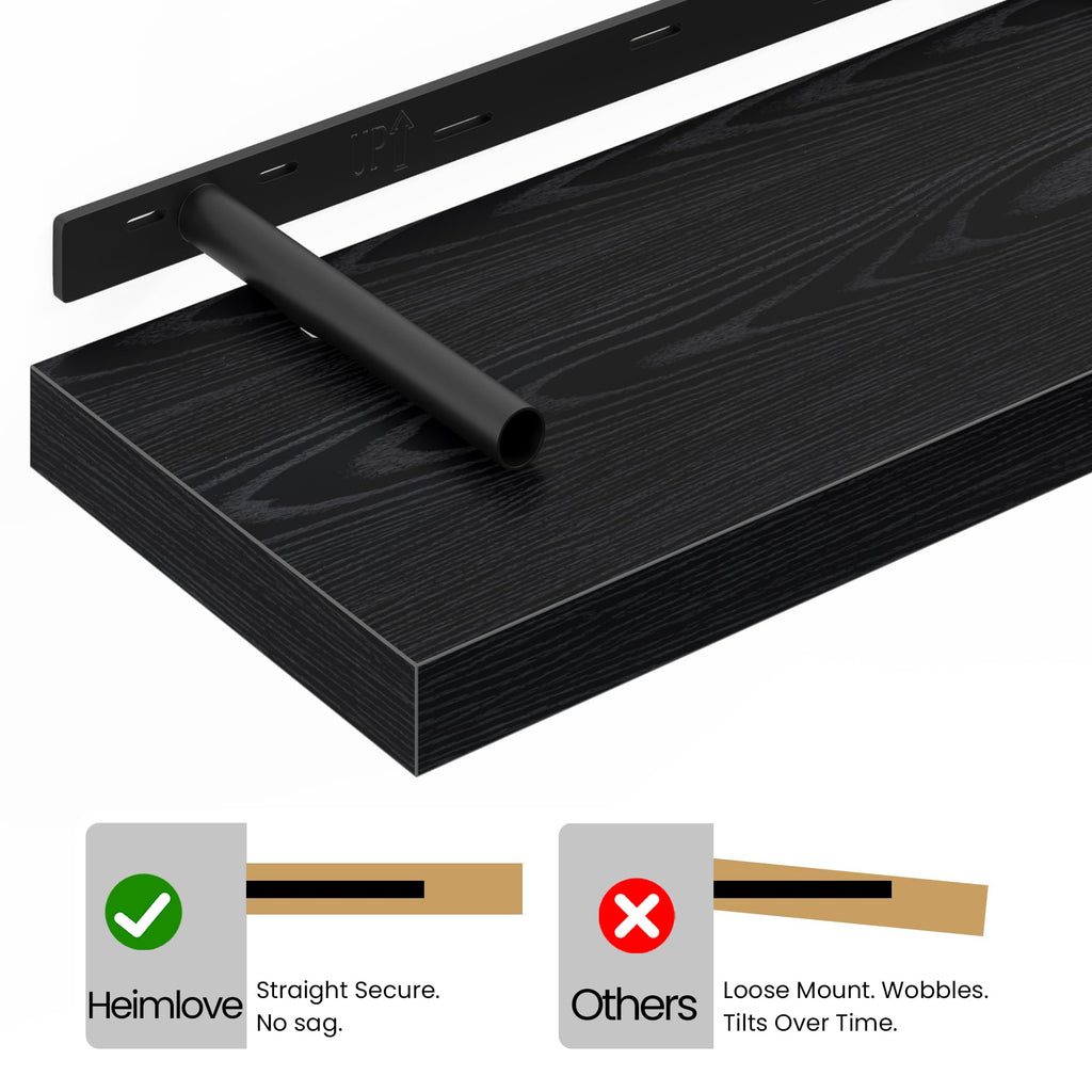 Floating Shelves for Wall 48 Inches Long, 9.3" Deep Black Floating Shelf Set of 2, Wall Mounted Wood Shelves Bedroom