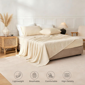 Sheets, Cotton Linen Bed Sheets, Breathable, Durable Bed Sets 18" Deep Pocket(Natural Linen)