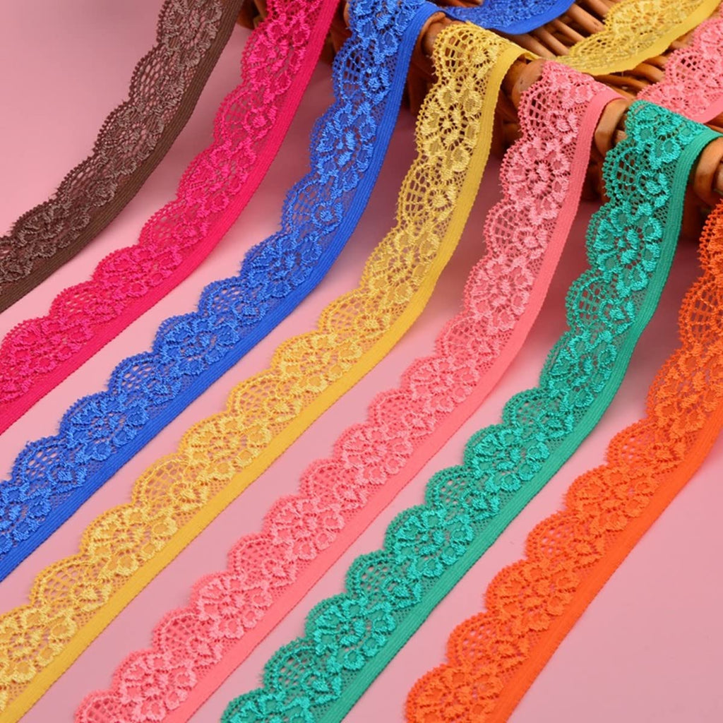 20 Yards 1inch Wide Stretchy Lace Trim 1inch Wide Embroidered Floral Lace Fabric Scalloped Edge Ribbon for Bra