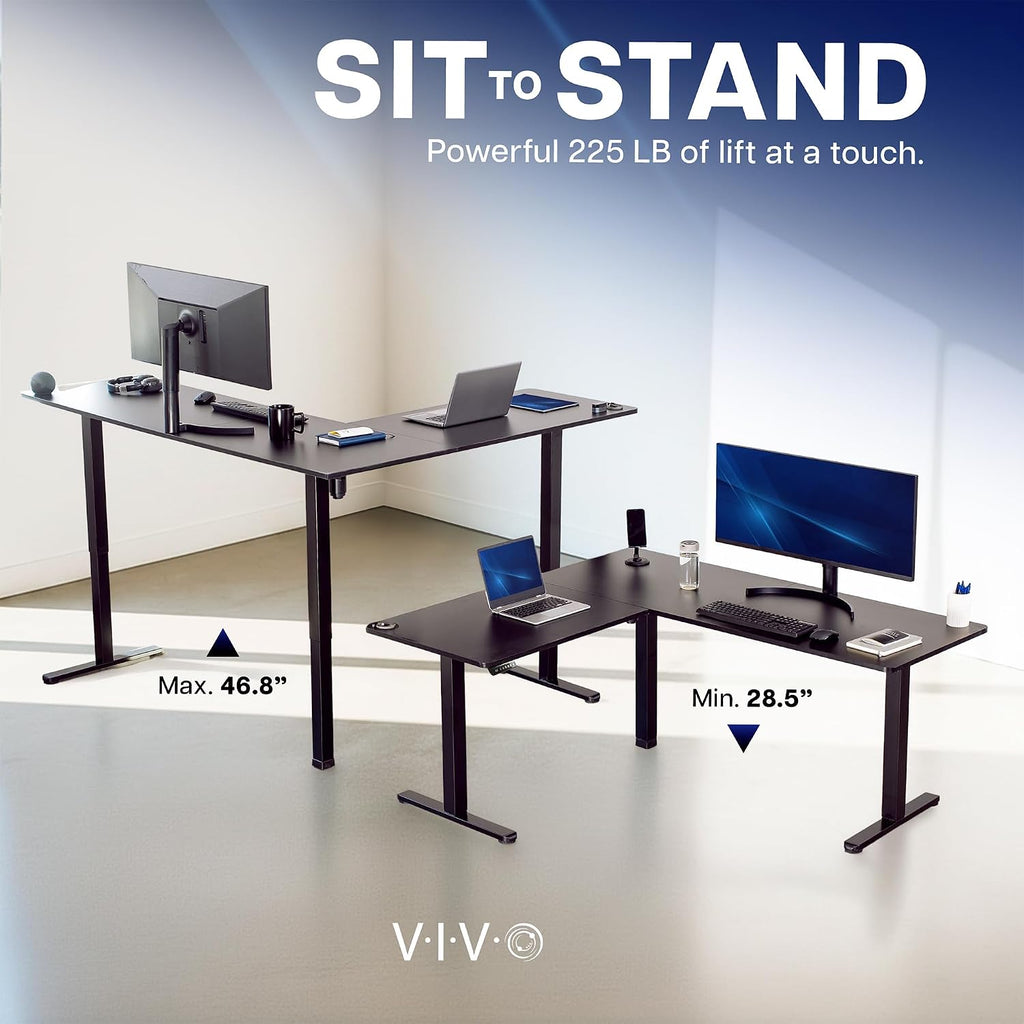Black 63 x 55 in Corner Standing Desk, DESK-E3CTB | Electric, Holds 225 lbs, Reversible L-Shaped Table, Sit Stand